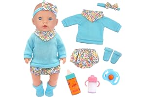 ZITA ELEMENT Baby Doll Clothes for 14-18 Inches Dolls,35-43cm Dolls Clothes & Accessories Outfits with Blue Top,Socks,Shorts,Bottle,Pacifier,Headband,Triangle Scarf,for Birthday Gift (Not Doll)