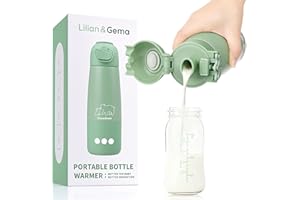 Lilian&Gema Tragbarer Flaschenwärmer Baby Unterwegs, Schnelles Aufheizen Muttermilch Wasser In 2 Min, 350ml Kapazität + 11400mAh Lange Akkulaufzeit, Auslaufsicher, Präzise Temperatursteuerung