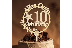 Giftota Cake Topper 10. Geburtstag Holz mit LED Lichterkette - Tortendeko 10. Geburtstag Deko - Kuchen Deko für Jungen Mädchen