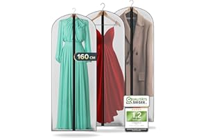 FR FIRIO FiRiO 3x Fundas Ropa Armario I Antipolvo Funda Para Ropa Colgada I Antipolillas Funda Ropa Armario I Transpirable Bolsa Portatrajes Mujer y Hombre I Transparente Porta Traje, Camisa, Abrigo I 160x60cm