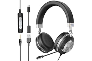 Wantek Casque avec Microphone antibruit,USB/Type-C/3,5 mm Jack Casque PC 3 en 1,Casque USB et câble de contrôle du Volume pour Centre d'appels,Skype,Zoom,Bureau à Domicile,Cours en Ligne
