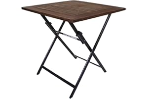 MARKO Folding Square Table Outdoor Garden Patio Furniture Wooden Top Steel Metal Frame (Dark Brown)