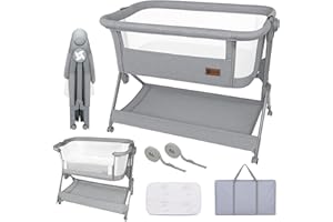 Twinly – Minicuna Colecho Bebé Comfortly con Ruedas | Plegado Rápido, Altura Ajustable 5 Niveles, Cuna Viaje Transpirable 0+ Meses hasta 9 kg, Bolsa Transporte, Colchón – Sin Montaje (Gris)