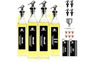 SAEIV Pack of 4 Olive Oil Bottles 500 ml, Oil Bottle with Spout, with 30 Black Oversized Labels, Oil Dispenser Glass for Filling, Vinegar and Oil Bottles Set for Kitchen Organisation and Decoration
