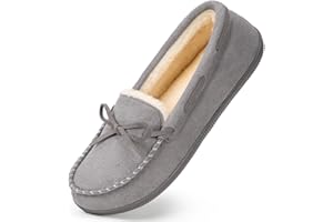 HomeTop Women's Moccasin Slippers Comfy Warm Fluffy Memory Foam Non-Slip Indoor House Shoes