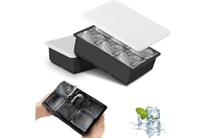 JOPHEK Eiswürfelform, 2 Stück 12 Fach Silikon Eiswürfelschale mit Deckel, Große Quadratische Eiswürfel 4.8cm für Cocktails Wh