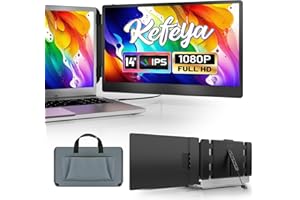 KEFEYA Portable Monitor for Laptop, 14” Laptop Screen FHD 1080P IPS 300nit Dual Screen, Works with Mac Windows Android Chrome Linux, Built-in Speakers