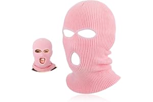 BBTO Dzianinowa kominiarka z 3 otworami na całą twarz zimowa dzianinowa kominiarka ochrona na całą twarz termiczna zimowa kominiarka narciarska ocieplacz na szyję szalik do aktywności na świeżym powietrzu, różowy, Rozmiar uniwersalny