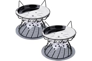 Dorakitten 2Pcs Elevated Cat Bowls with Non-Slip Mat, Protects Cat's Spine, Anti-Vomiting Raised Cat Food Plates with Cute Cat Ear Stand, Shallow & Wide Ceramic Cat Dishes to Prevent Whisker Fatigue