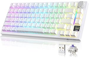 YINDIAO ATTACK SHARK X820 Ultra Gasket Mechanische Tastatur mit TFT-Bildschirm und Knopf, 75% ANSI-Layout, 2,4 GHz/BT/Wired, 5 Sound-Absorbing Foams, Hot-Swap, für PC, MAC (Weiß, Gift Switch)