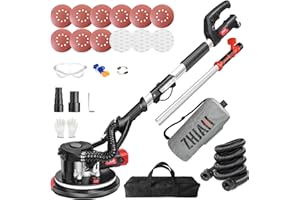 ZHJAN Drywall Sander(880W) with Vacuum Dust Collection,1000-2100 RPM,Dead-Angle Sanding,LED Light,Foldable&Extendable Handle, 5 Variable Speed,Popcorn Ceiling Removal Tool【Compatible with Cleaners】