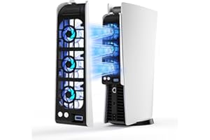 NEWDERY Cooling Fan for PS5 Accessories, Upgraded Quiet Cooler Fan, Automatic Temperature-Adjustable Speed, Dynamic RGB Light, Fit for Playstation 5 Disc & Digital Edition, Not for Ps5 Slim/Pro