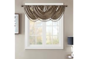 Madison Park JLA Home INC Elena Volant mit Wasserfall-Verzierung, Kunstseide, Volant für Fenster, 96 x 117 cm, Bronze
