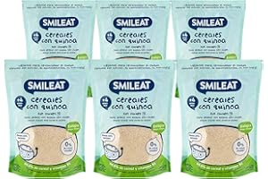 SMILEAT EAT & SMILE Smileat | Papilla Ecológica de Cereales para Bebés | Para Bebés desde los 4 Meses | Con Quinoa, Cereales e Ingredientes Naturales | Papilla Sana y Saludable | Sin Azúcar ni Gluten | Pack de 6x200g