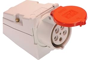 as - Schwabe CEE prise murale courant fort - 400 V / 32 A prise murale avec couvercle à charnière - prise à 5 pôles - idéal pour l'intérieur/extérieur - IP44 - blanc I 60432