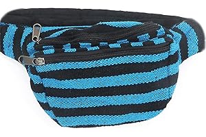 EMBROLLO Riñonera Hippie 3 Bolsillos. Bolso de Cadera Bandolera Unisex. Estilo Hippy Casual Urbano Rasta Etnico Tribal (Rayas Azules)