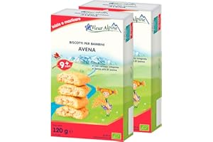 FLEUR ALPINE Biscotti Baby - Confezione da 12 x 2 deliziosi snack per bambini per una deliziosa colazione a base di porridge - Semplici biscotti integrali senza zuccheri aggiunti - 9 mesi