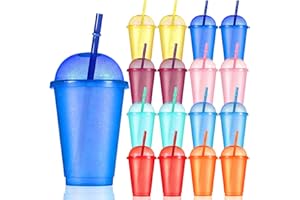 CoKeeSun Tumblers with Lids & Straws, Smoothie Cups 16PCS, 16oz/475ml Colour Changing Cups 8 Colors, Recyclable and Reusable Plastic Cups, Iced Coffee Cup for Party Kid Travel Mugs