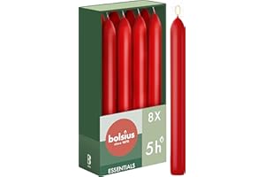 Bolsius Candele da tavola affusolate - colore rosso - confezione da 8-17 cm - lunga durata di 5 ore - senza profumo - con cera naturale vegana - senza olio di palma