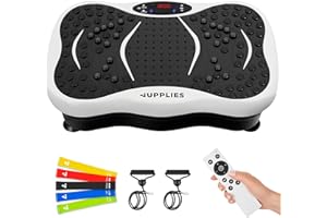 JUPPLIES Pedana Vibrante Dimagrante con 5 Programmi Automatici, 5 Bande Elastiche e Bluetooth – Piastra Vibrante Fitness per Allenamento, Recupero Muscolare e Circolazione Gambe