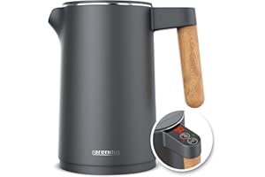 ‎ARENDO Arendo - Wasserkocher Edelstahl mit Temperatureinstellung - 45°C-100°C - 1.5 Liter - Doppelwand - BPA frei - Warmhaltefunktion - Teekocher mit Temperaturanzeige - Griff Cool Touch - Schwarz Cool Grey