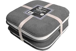 Casabella Memory Foam Chair Cushion Non Slip Back, Round Square Honeycomb Pattern Set of 4 Chair Pads, Durable Seat Cushions for Dinning Chairs, Office Desk & Patio-16x16 Grey Memory Foam Seat Cushion