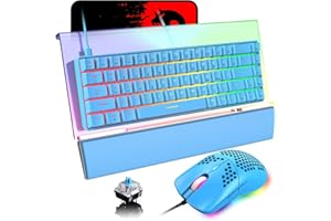 ZIYOU LANG 60% Teclado mecánico para Juegos con Cable+6400DPI LED Ratón para Juegos+Soporte acrílico para Teclado 366 Tipos de retroiluminación RGB + Reposamuñecas de Espuma viscoelástica + Alfombrilla de ratón