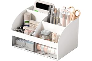 ROMINVIC Organisateur de Bureau,Rangement de Bureau Multifonctionnel,Porte-Stylo Peu Encombran pour l'École, Bureau et Salle de Classe Blanc