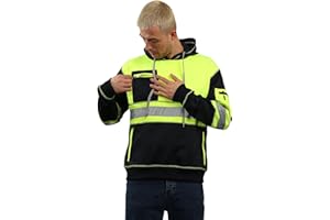 Parsa Fashions Hi Vis 3 Zips Hoodie High Visibility Reflective Tape Band Work Safety Hooded Top with Phone & ID Pockets Hood Jacket Sizes S-3XL