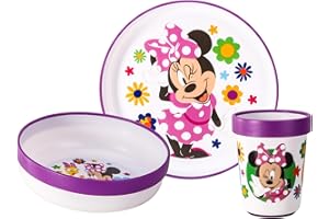 ZAWADI GLOBAL Minnie Mouse 3pcs Reusable Bicolor Premium Kids Dinner Tableware Set Plate, Bowl & Tumbler, BPA Free