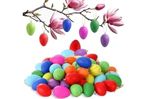 ‎LADAMI LADAMI 60x Deko Ostereier zum Aufhängen – Osterdekoration in XXL (6x4cm) für Garten,Balkon & Indoor– Ideal für Osterdekoration und Osterdeko Draußen inkl. Aufhängebändern–Wetterfeste Ostereier Plastik