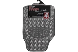 JVL Titan01-694 Alfombrillas de Goma para Coche con Diseño Metálico, Carbono, 4 Unidades