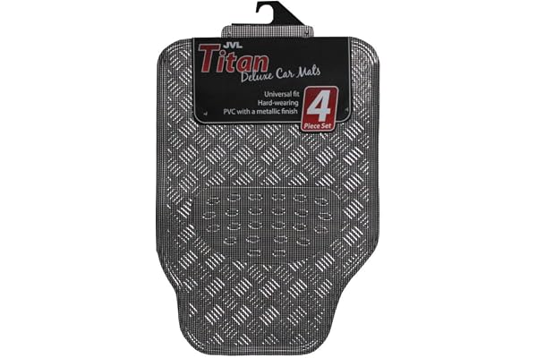 JVL 01-694 Titan Ensemble de Tapis de Voiture Métalliques Envers en Caoutchouc, 4 pièces, Carbone