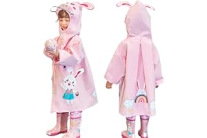 Fewlby Chubasqueros Impermeables Niños Niñas Poncho de Lluvia Ligero Chaqueta Impermeable Abrigos con Capucha Infantiles Reutilizable Traje de Lluvia