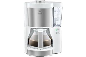 Melitta Look V Perfection 1028-05, Cafetera Goteo, AromaSelector, Jarra de Vidrio, Depósito de Agua Extraíble, Protección 3 en 1 Anti Cal, Moderna, 1,25 Litros, 10 Tazas, Filtros 1x4, 1080W, Blanco