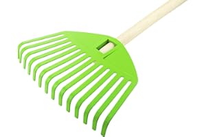 POKM Toolsmarket GmbH Rechen Kinderrechen 21 cm mit Holzstiel Laubrechen für Kinder Focus Baby Grün