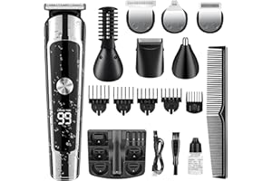 Urbuti, Tagliacapelli Uomo, 6 in 1 Barba Elettrica Trimmer e Precisione IPX6 Impermeabile, Rasoio Elettrico per Capelli Display LED Con Scatola Portaoggetti, Rifinitore per Naso, Ricarica USB