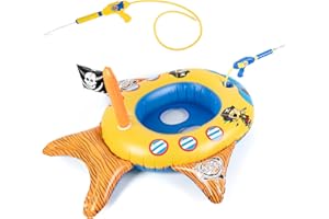 SUNLISKY Aufblasbarer Kinders Chwimmring mit 2 Wasserpistole，Piratenschiffe Schwimmring Aufblasbar Schwimmsitz Kinder，Sommer-Poolspielzeug mit Water Gun