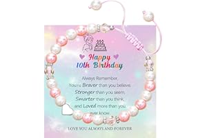 DOA 6th 7th 8th 9th 10th 11th 12th 13th Birthday Gift Natural Stone Bracelet Adjustable Elastic Bracelet Birthday Present for Daughter Granddaughter Sister Friend Niece with Message Card & Box