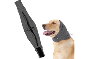 AYNKH Hundehalsband Mit Ohrenschützer - Schnarchen Und Angst Relief, Bequeme Anti-Lärm Beruhigende Haube, Hals Und Ohr Winter Warm (Grau)