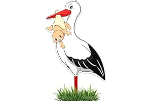 GLÜCKSGUT® Klapperstorch Baby Gelb, 88 cm | 2-teiliges Set | Geburtsstorch inkl. Bambusstab + Grußkarte | Storch Geburt für Draussen & Drinnen | Geburtsgeschenk