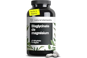 NATURAL ELEMENTS Magnésium Bisglycinate – 300 mg de magnésium élémentaire/dose journalière – 180 gélules, 2 mois d'approvisionnement – doux sur l’estomac, vegan, hautement dosé