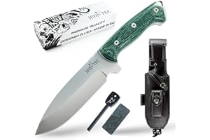JEO-TEC Nº39 Coltello Full Tang da Bushcraft Sopravvivenza Caccia Pesca Outdoor Campeggio, Coltello a Lama Fissa di 14,5 cm, acciaio inox MOVA, Custodia, Fatto a mano in Spagna