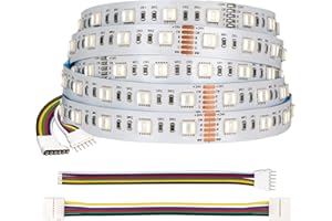 BTF-LIGHTING 5in1 RGBCCT 5050 5M 60LEDs/m 300LEDs RGB+Cold+Warm White LED Strips DC24V Ip30 Non Waterproof White PCB 5 Colour in 1 LED for Room Home Decoration(Strips Only)