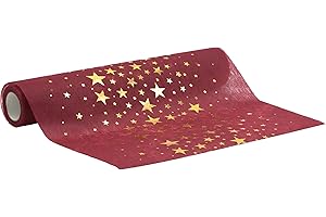 100%Mosel Vlies Tischläufer, in Bordeaux Rot, Sterne in Gold (28 cm x 5 m), dekoratives Tischband, edle Tischdeko für Weihnachten und Advent