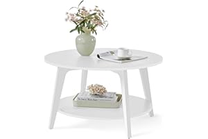 ‎VASAGLE VASAGLE Couchtisch rund, Wohnzimmertisch 2 Ebenen, Kaffeetisch für Wohnzimmer, 80 cm d, 45 cm H, einfach zu montieren, schneeweiß LCT243W14