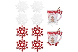 Kungfu Mall Sottobicchieri di Natale in feltro, a forma di fiocco di neve, 10 pezzi, decorazione natalizia per la tavola, colore: rosso e bianco