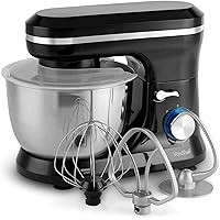 VonShef Black Food Mixer - Electric 8 Speed 1000W Stand Mixer, 4.5L Stainless Steel Mixing Bowl, Beater, Dough Hook & Balloon