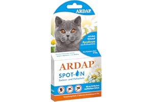 ARDAP Spot On für Katzen über 4kg - Natürlicher Wirkstoff - Zeckenmittel für Katzen, Flohmittel Katzen, Zeckenschutz Katze - 3 Tuben je 0,8ml - Bis zu 12 Wochen nachhaltiger Langzeitschutz (PT19)