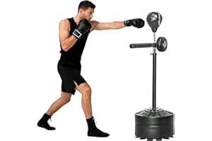 SPORTNOW Free Standing Speed Bag, Height Adjustable Boxing Punching Bag with Stand, Reflex Bar, Punching Pad and Suction Cup Base for Adults & Teenagers